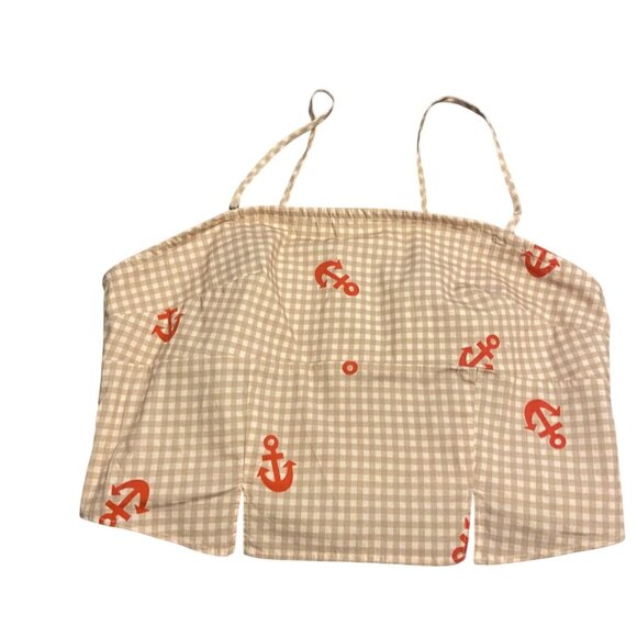 Anthropologie L Gingham Anchor Print Crop Top With Adjustable Straps & Smocked B - Picture 12 of 14